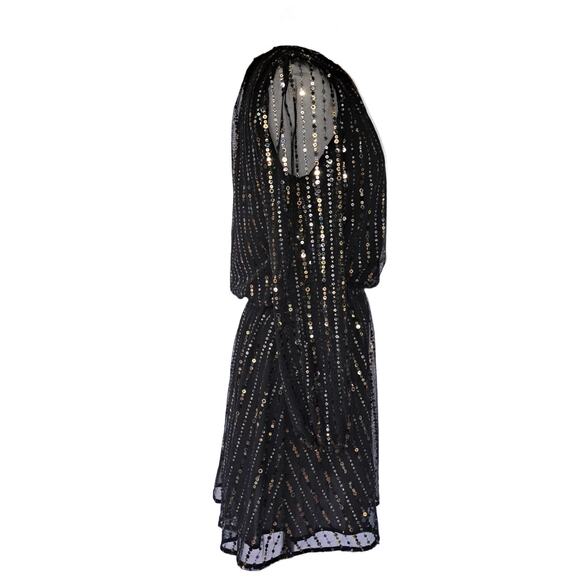 WHITE HOUSE BLACK MARKET Black Sequin Blouson Dress Small Long Sleeve Cocktail - Picture 4 of 12